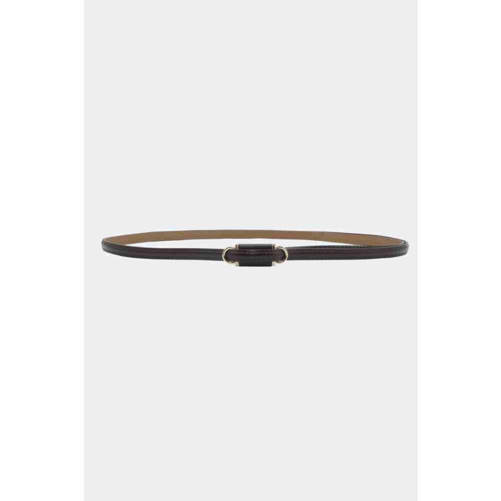 Voodoo Vixen - Gold Buckle Skinny Leather Taille riem - Bruin